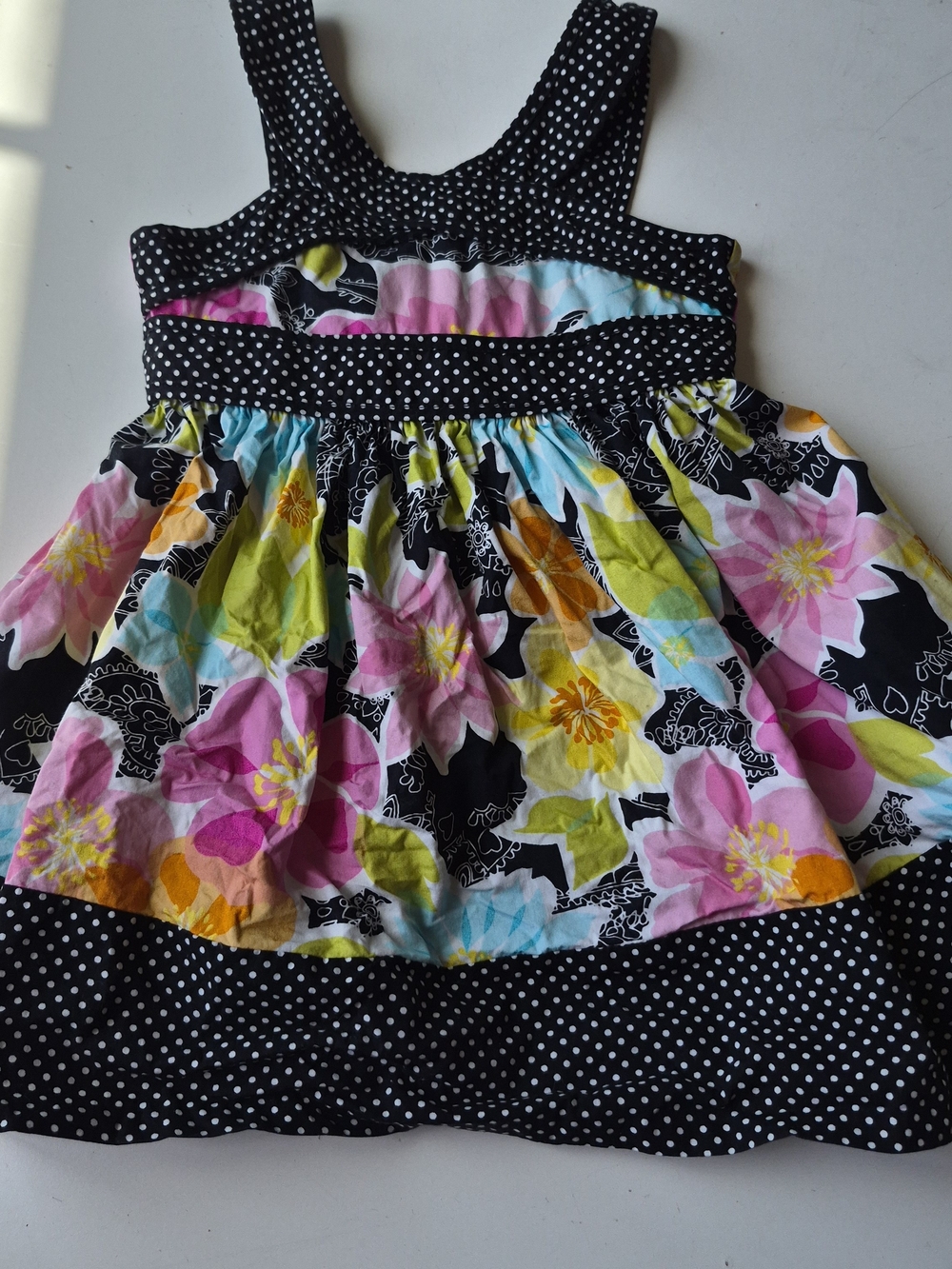 Bonnie Jean Black Polka Dot Floral Sundress - Pink Yellow Blue Green Orange